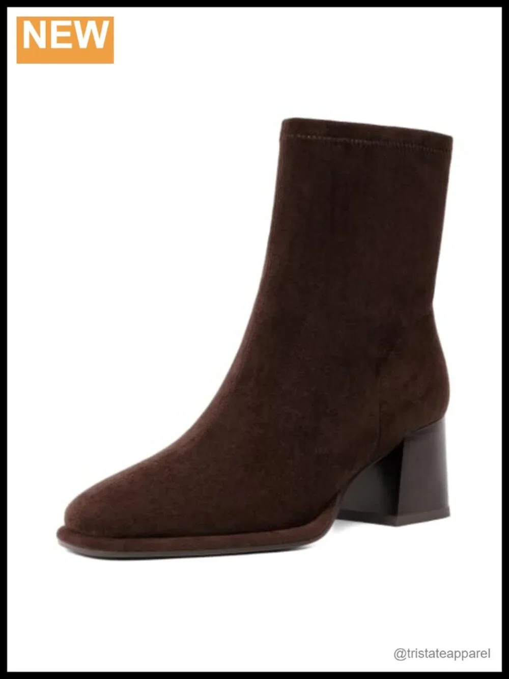 Women's Square Toe Ankle Boots Block Heel Faux Suede Side Zipper